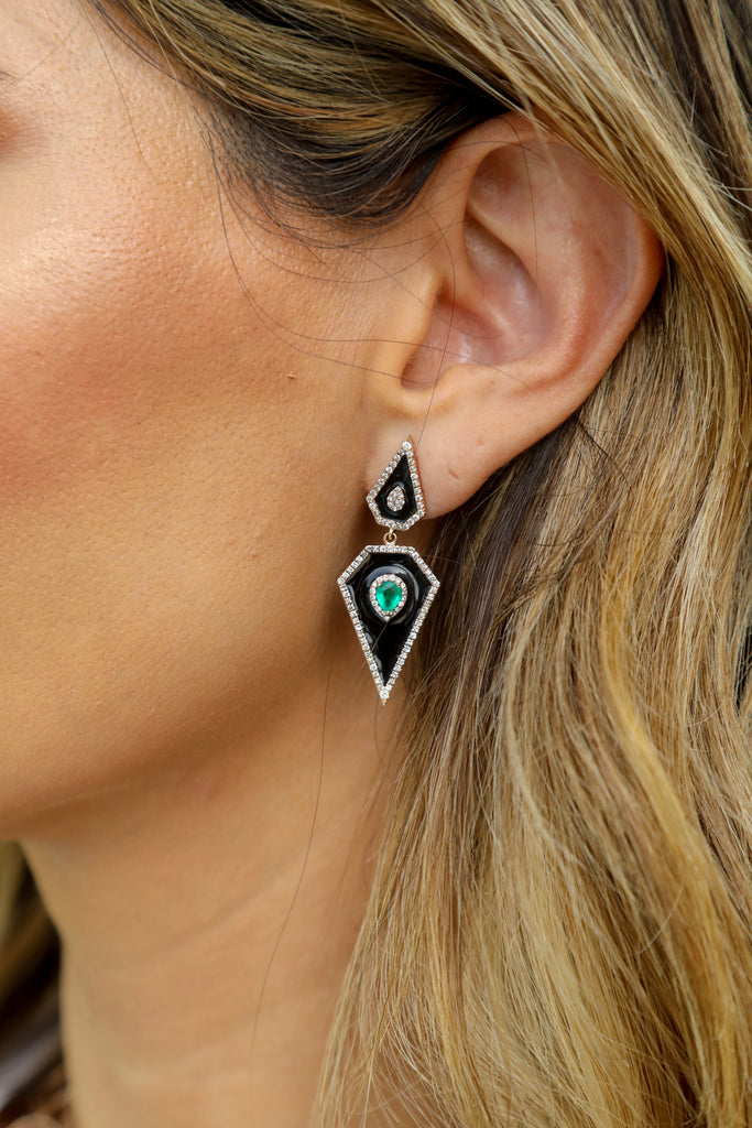 Black Enamel, Emerald & Diamond Earrings