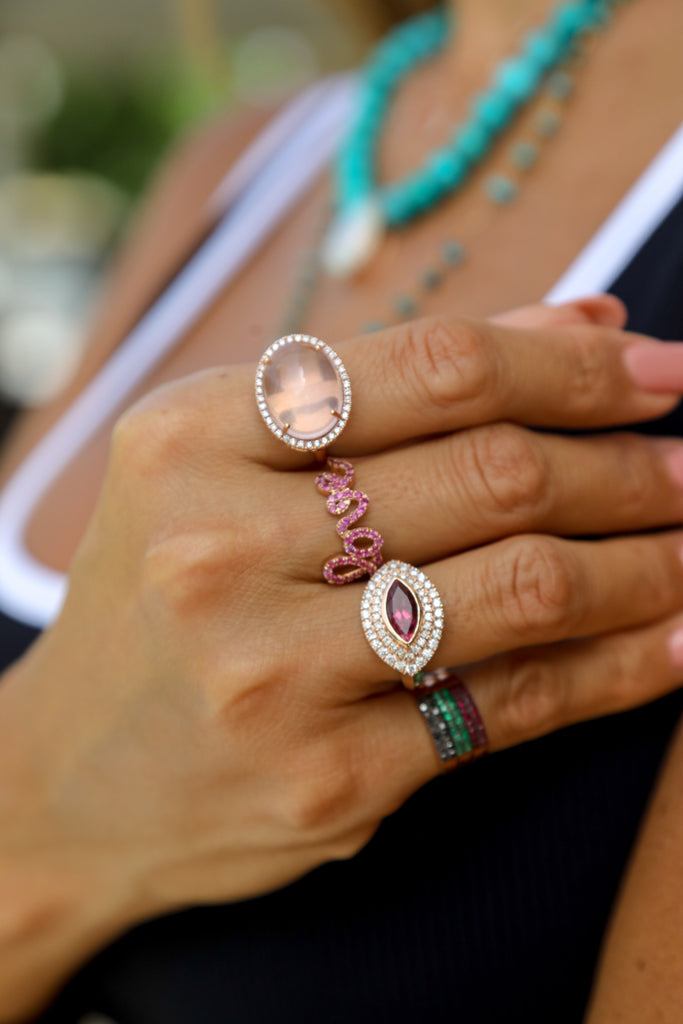 Tourmaline & Pave Evil Eye Ring