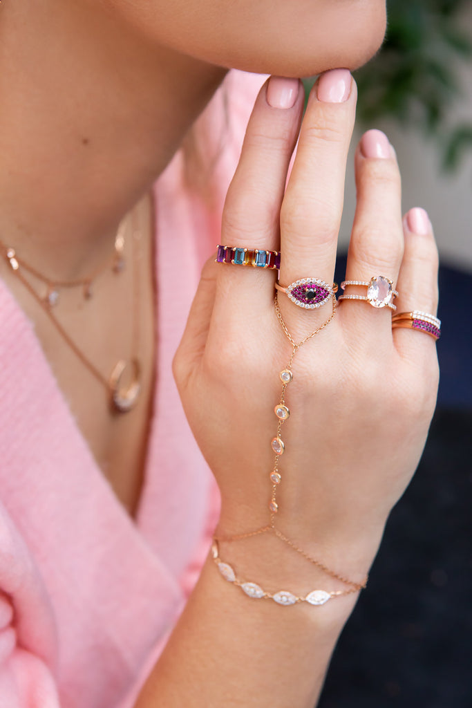 Pink with Black Evil Eye Ring