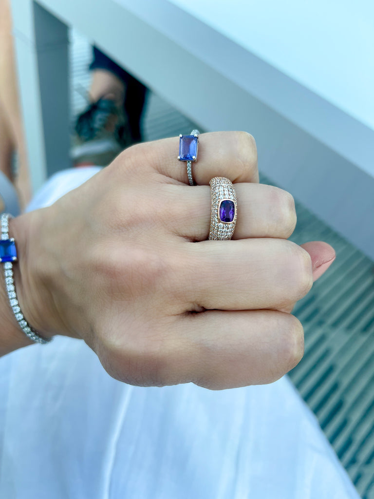 Purple Tourmaline Pave Ring