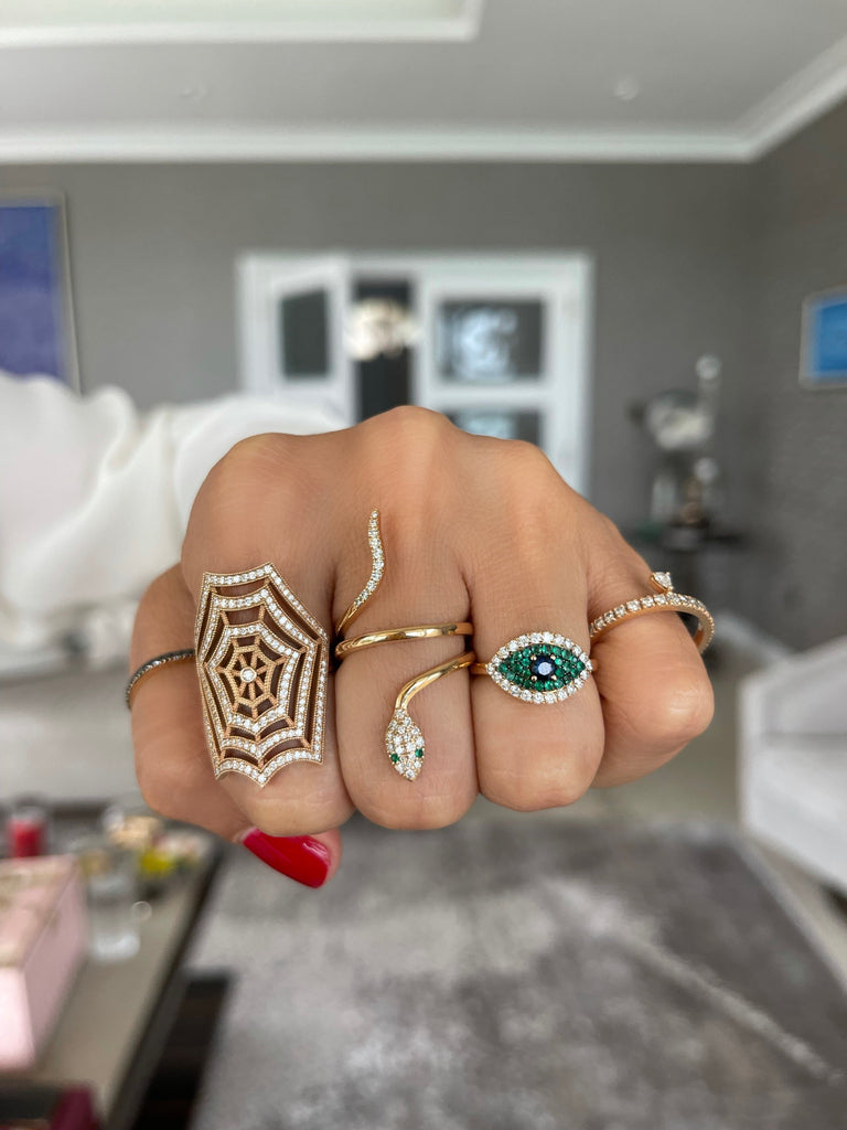 Diamond and Emerald Snake Ring
