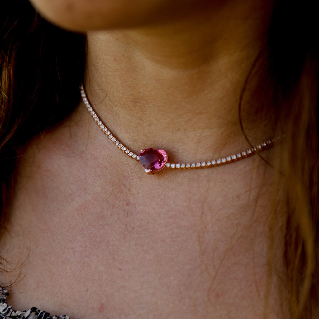 Tennis Necklace With Tourmaline Heart