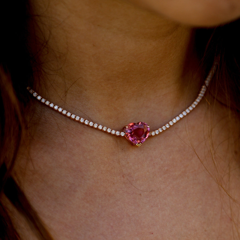 Tennis Necklace With Tourmaline Heart