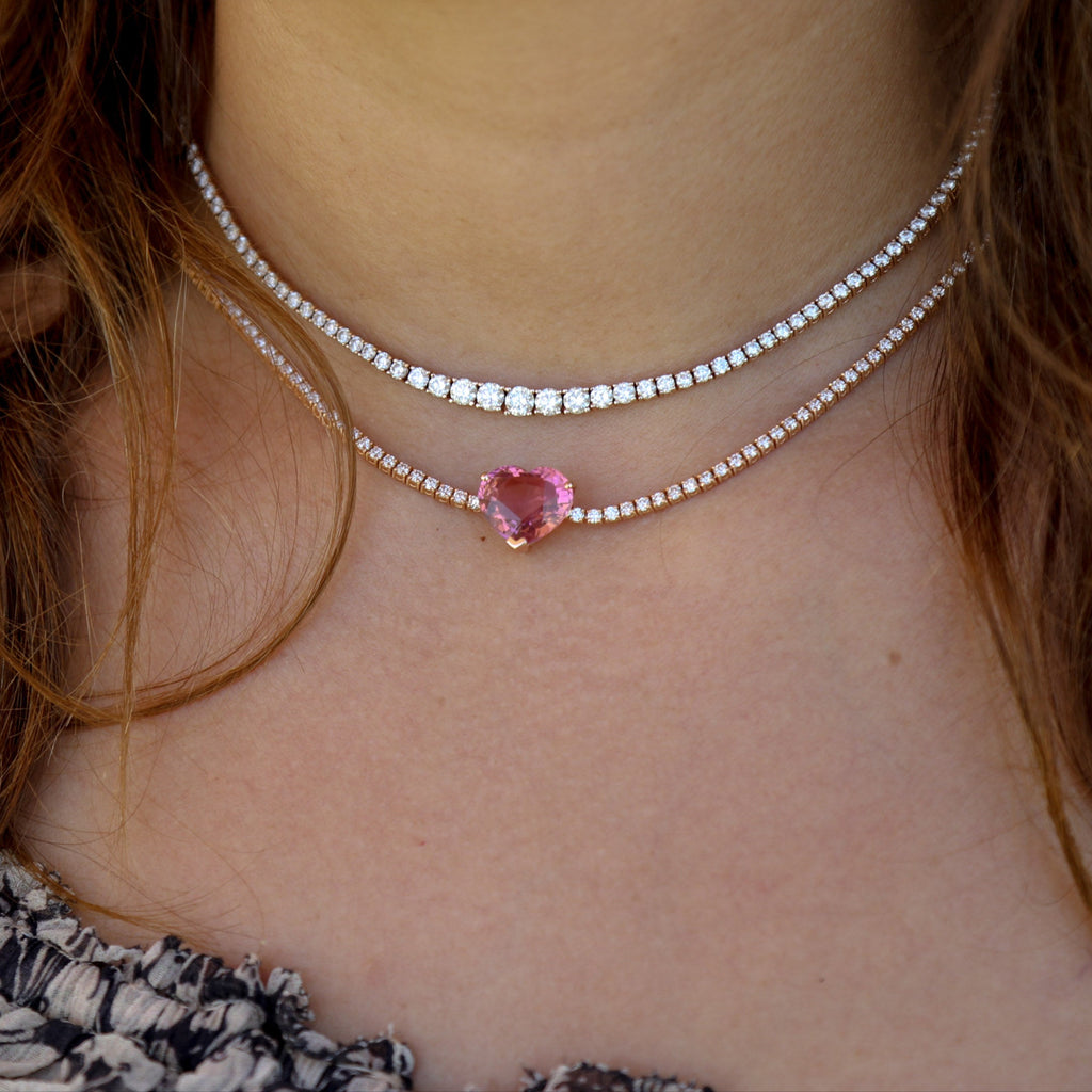 Tennis Necklace With Tourmaline Heart